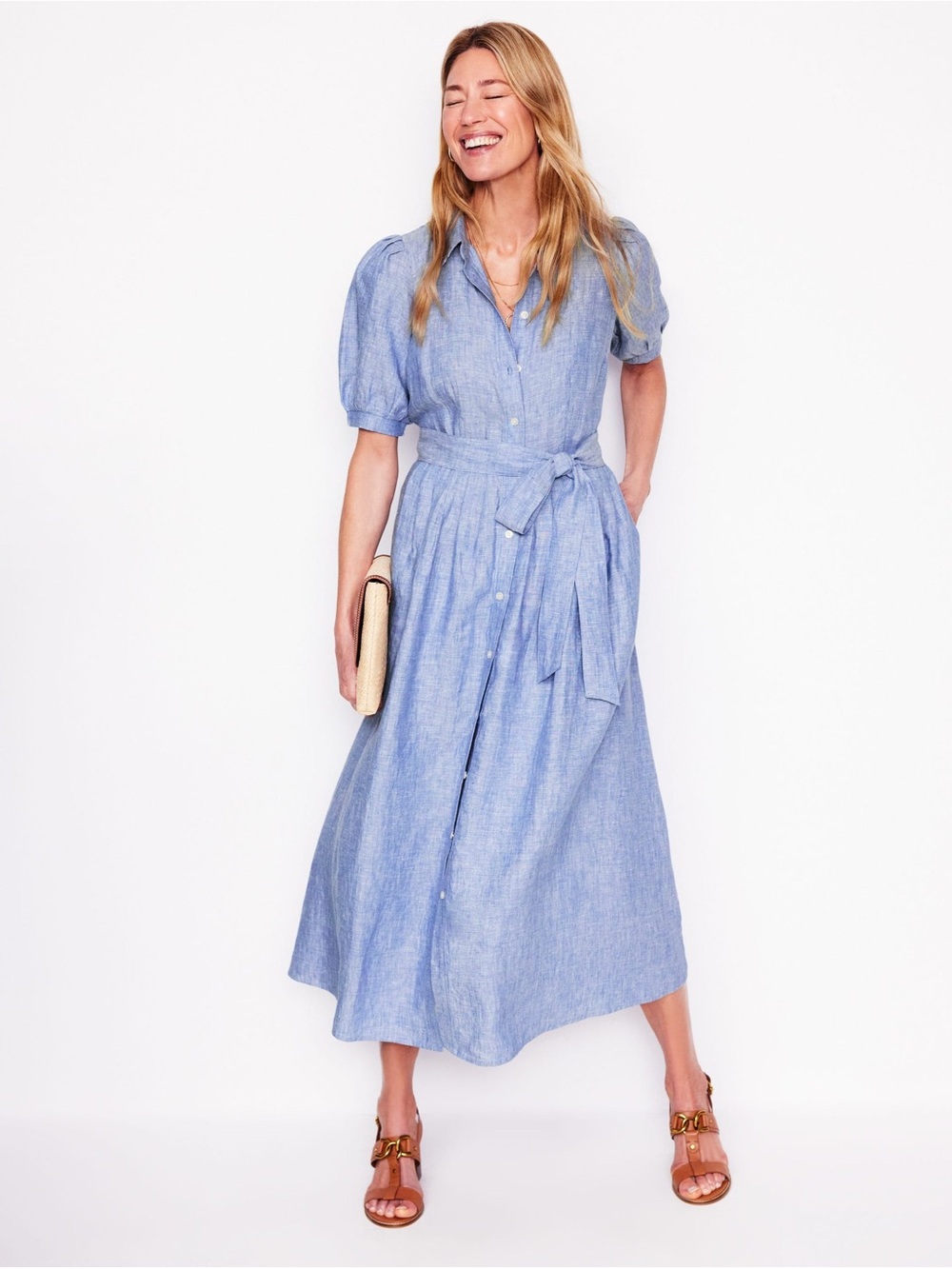Boden Alexa Linen Maxi Shirt Dress-Blue Chambray